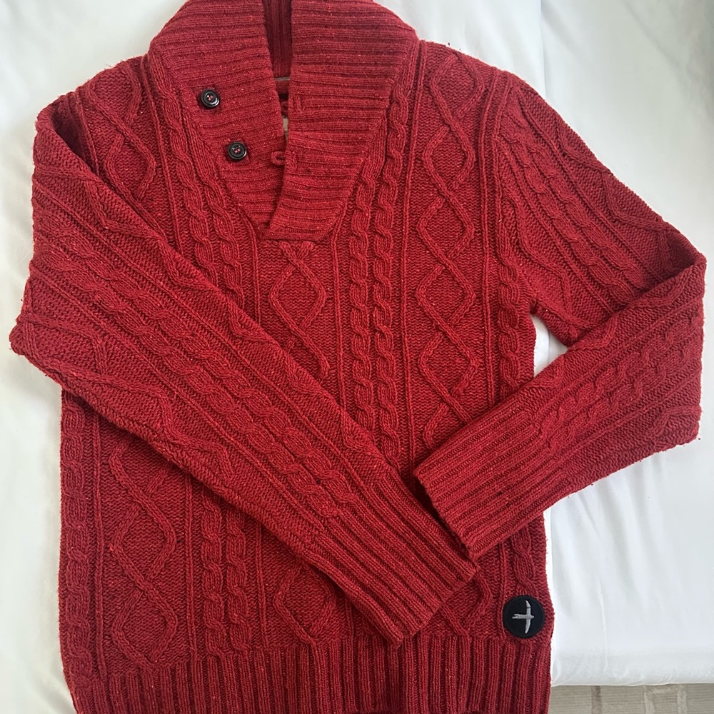 Relwen Shawl Collar Wool Chunky Cable Knit Sweater